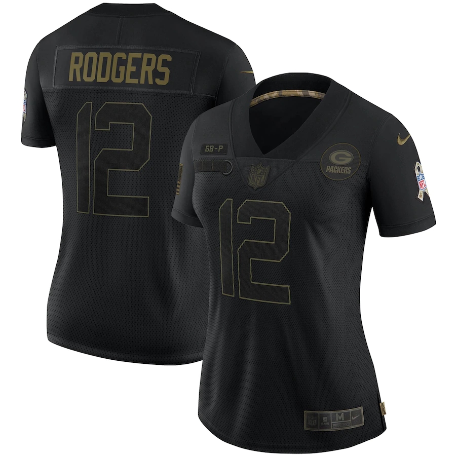Women's Green Bay Packers #12 Aaron Rodgers Black Salute To Service Limited Stitched Jersey(Run Small)